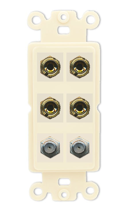 RiteAV 4 Port Banana 2 Speaker Binding Post 2 Coax Wall Plate - Rocker [Light-Almond]