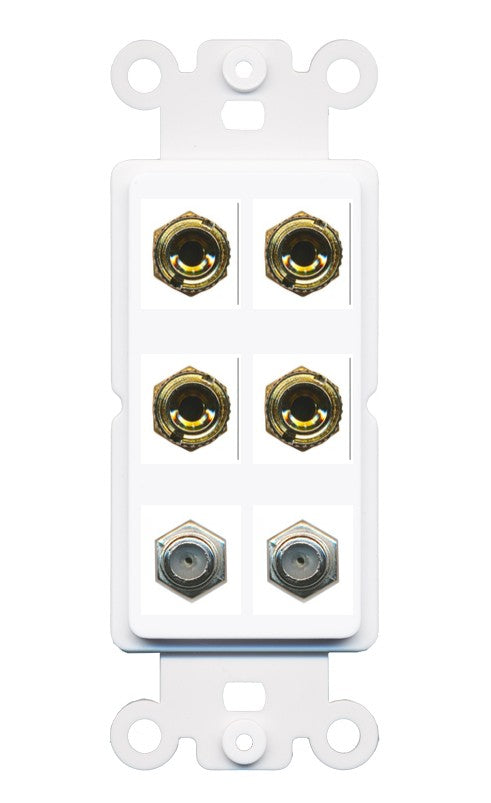 RiteAV 4 Port Banana 2 Speaker Binding Post 2 Coax Wall Plate - Rocker [White]