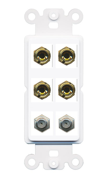 RiteAV 4 Port Banana 2 Speaker Binding Post 2 Coax Wall Plate - Rocker [White]