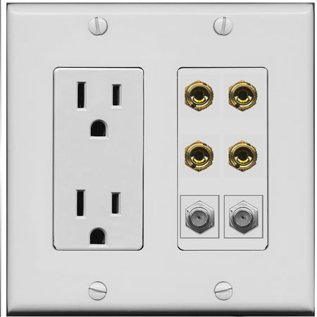 RiteAV 4 Port Banana 2 Speaker Binding Post 2 Coax Wall Plate - Outlet [Gray/Gray]