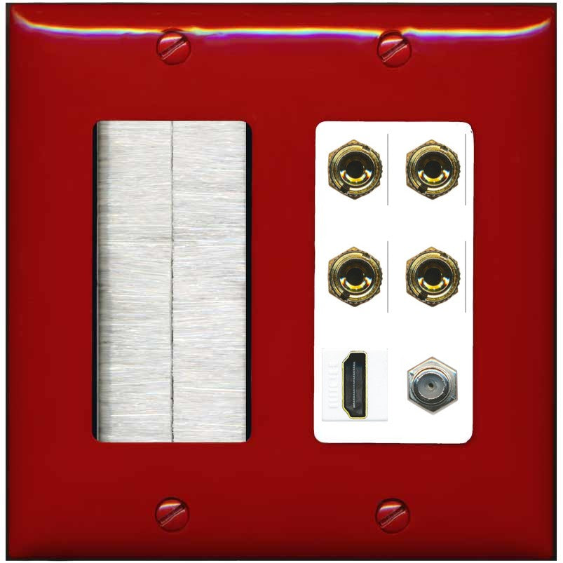 RiteAV 4 Port Banana 2 Speaker Binding Post HDMI Coax Wall Plate - Brush [Red/White]