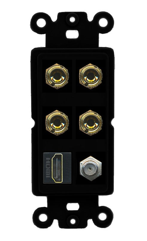 RiteAV 4 Port Banana 2 Speaker Binding Post HDMI Coax Wall Plate - Rocker [Black/Black]