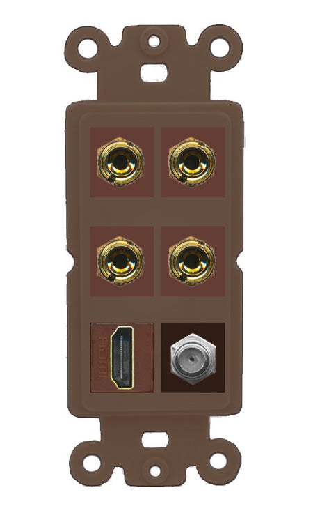 RiteAV 4 Port Banana 2 Speaker Binding Post HDMI Coax Wall Plate - Rocker [Brown/Brown]