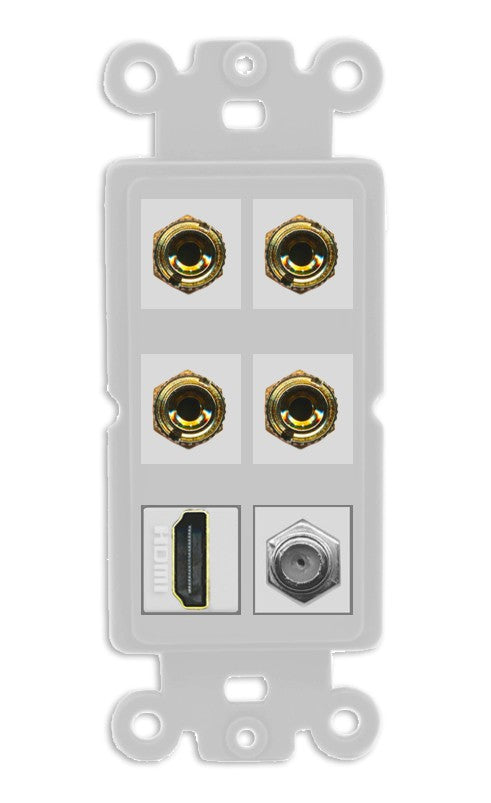 RiteAV 4 Port Banana 2 Speaker Binding Post HDMI Coax Wall Plate - Rocker [Gray/Gray]
