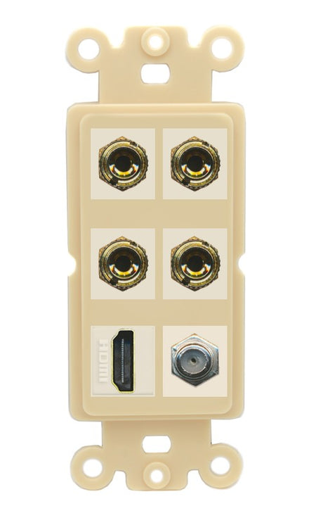 RiteAV 4 Port Banana 2 Speaker Binding Post HDMI Coax Wall Plate - Rocker [Ivory/Ivory]