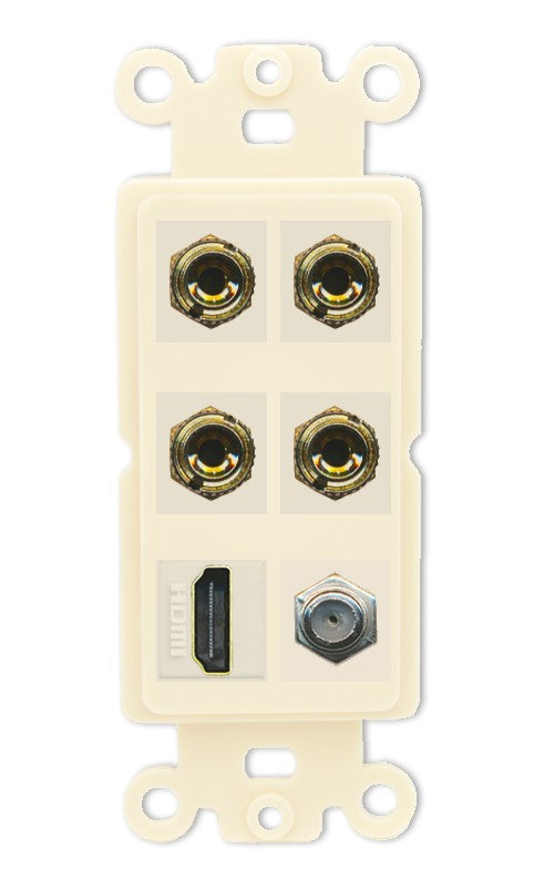 RiteAV 4 Port Banana 2 Speaker Binding Post HDMI Coax Wall Plate - Rocker [Light-Almond]