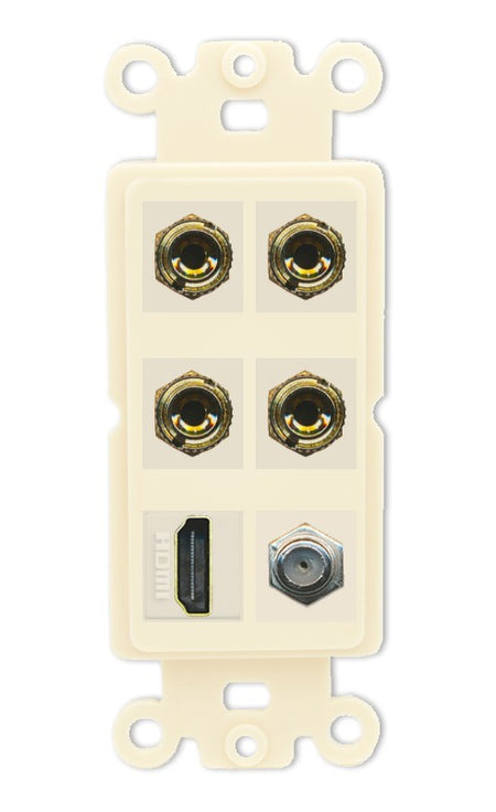RiteAV 4 Port Banana 2 Speaker Binding Post HDMI Coax Wall Plate - Rocker [Light-Almond]