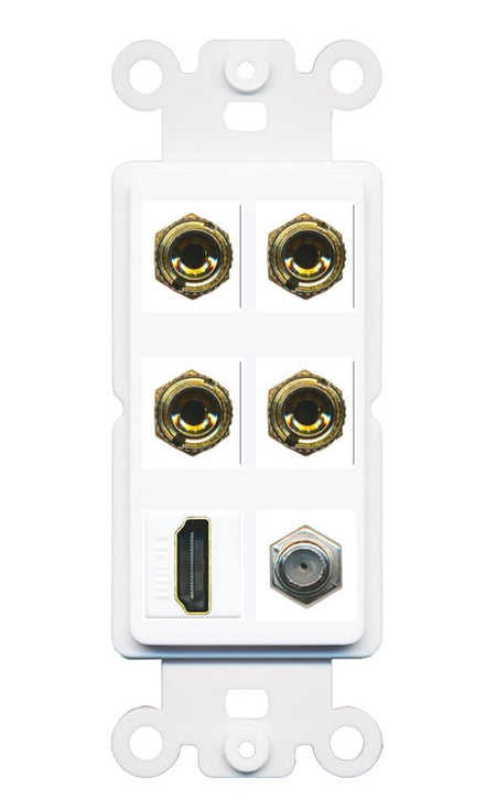 RiteAV 4 Port Banana 2 Speaker Binding Post HDMI Coax Wall Plate - Rocker [White]