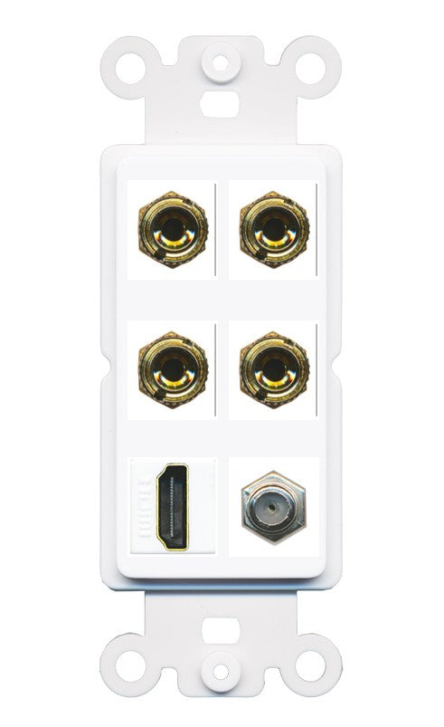 RiteAV 4 Port Banana 2 Speaker Binding Post HDMI Coax Wall Plate - Rocker [White]