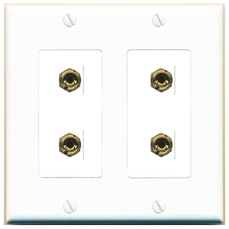 RiteAV 4 Banana 2 Speaker Surround Female Coupler Binding Post Wall Plate - 2 Gang [White]