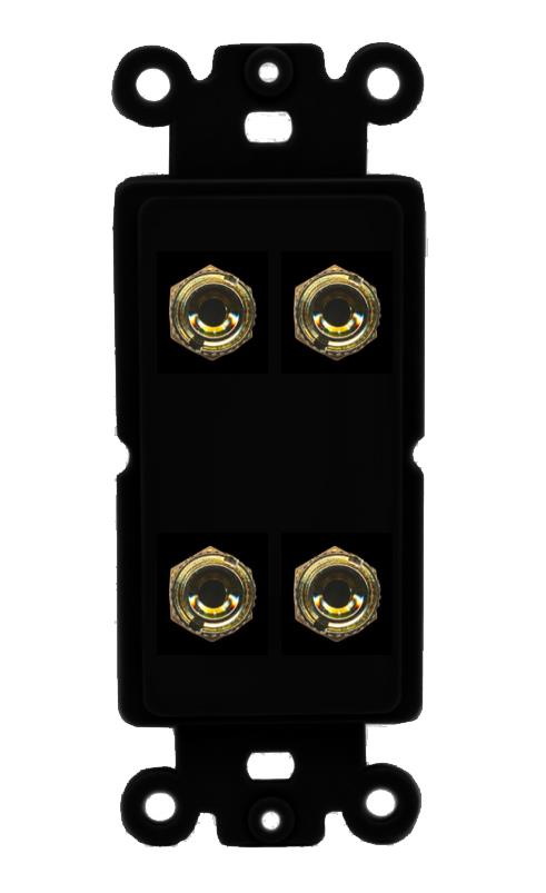 RiteAV 4 Banana 2 Speaker Surround Female Coupler Binding Post Wall Plate - Rocker [Black/Black]