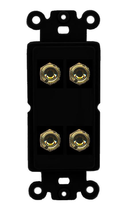 RiteAV 4 Banana 2 Speaker Surround Female Coupler Binding Post Wall Plate - Rocker [Black/Black]