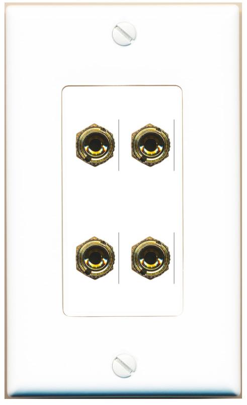 RiteAV 4 Banana 2 Speaker Surround Female Coupler Binding Post Wall Plate - 1 Gang [White]
