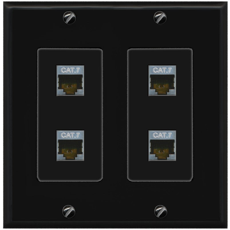 RiteAV 4 Port Cat7 Shielded Ethernet Wall Plate - 2 Gang [Black/Black]