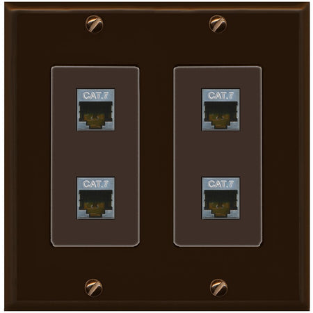 RiteAV 4 Port Cat7 Shielded Ethernet Wall Plate - 2 Gang [Brown/Brown]
