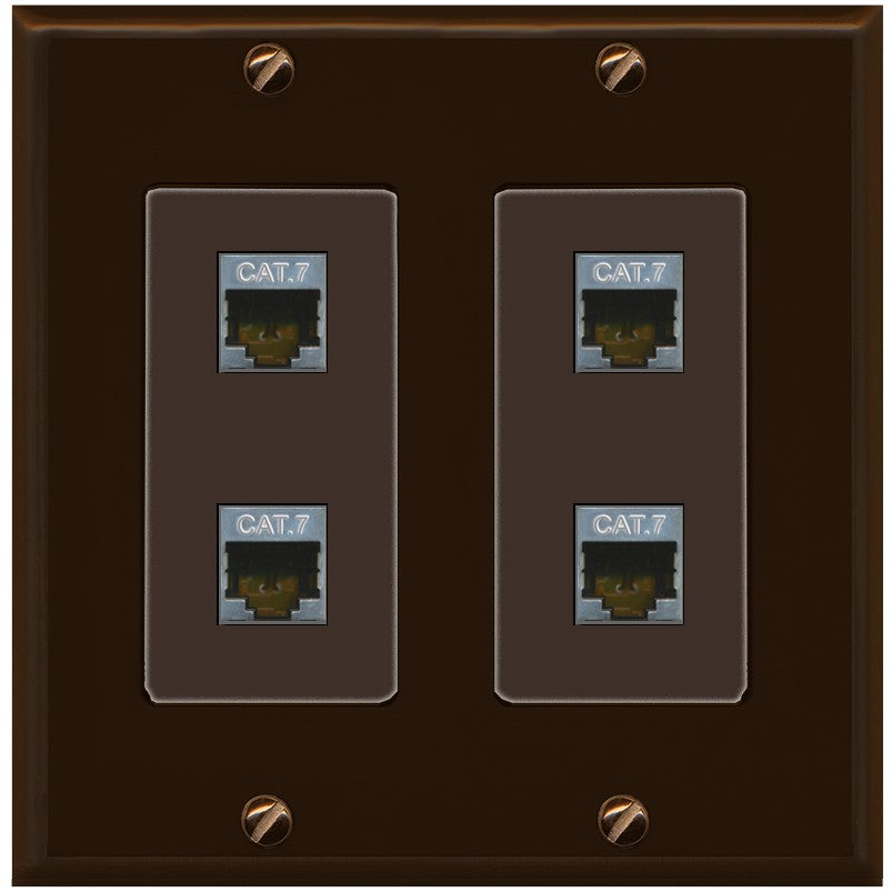 RiteAV 4 Port Cat7 Shielded Ethernet Wall Plate - 2 Gang [Brown/Brown]
