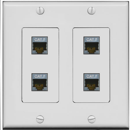 RiteAV 4 Port Cat7 Shielded Ethernet Wall Plate - 2 Gang [Gray/Gray]