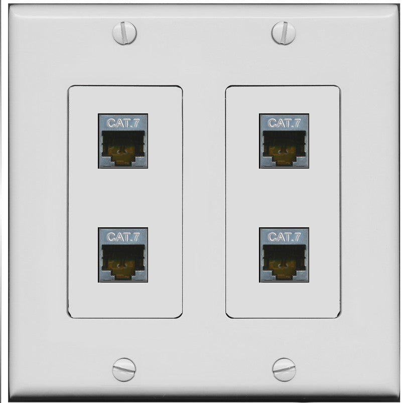 RiteAV 4 Port Cat7 Shielded Ethernet Wall Plate - 2 Gang [Gray/Gray]