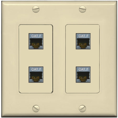 RiteAV 4 Port Cat7 Shielded Ethernet Wall Plate - 2 Gang [Ivory/Ivory]