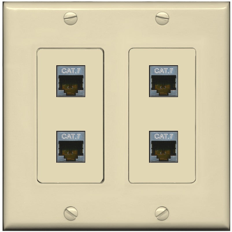 RiteAV 4 Port Cat7 Shielded Ethernet Wall Plate - 2 Gang [Ivory/Ivory]