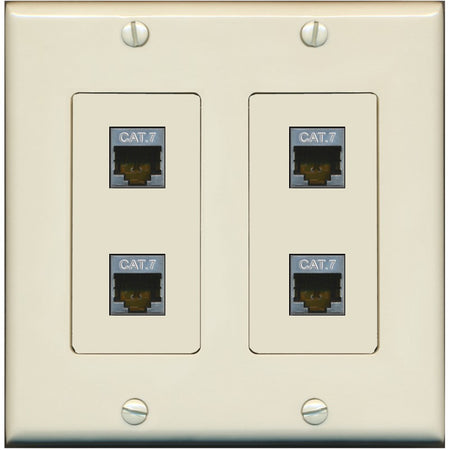 RiteAV 4 Port Cat7 Shielded Ethernet Wall Plate - 2 Gang [Light-Almond]