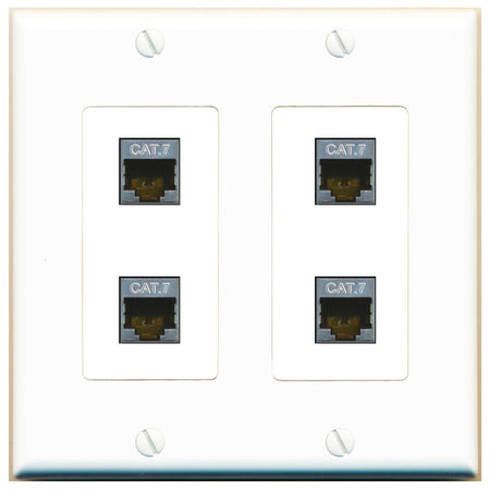 RiteAV 4 Port Cat7 Shielded Ethernet Wall Plate - 2 Gang [White]