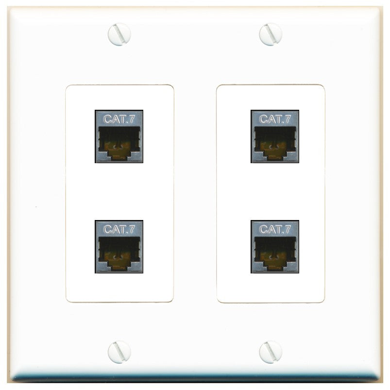 RiteAV 4 Port Cat7 Shielded Ethernet Wall Plate - 2 Gang [White]