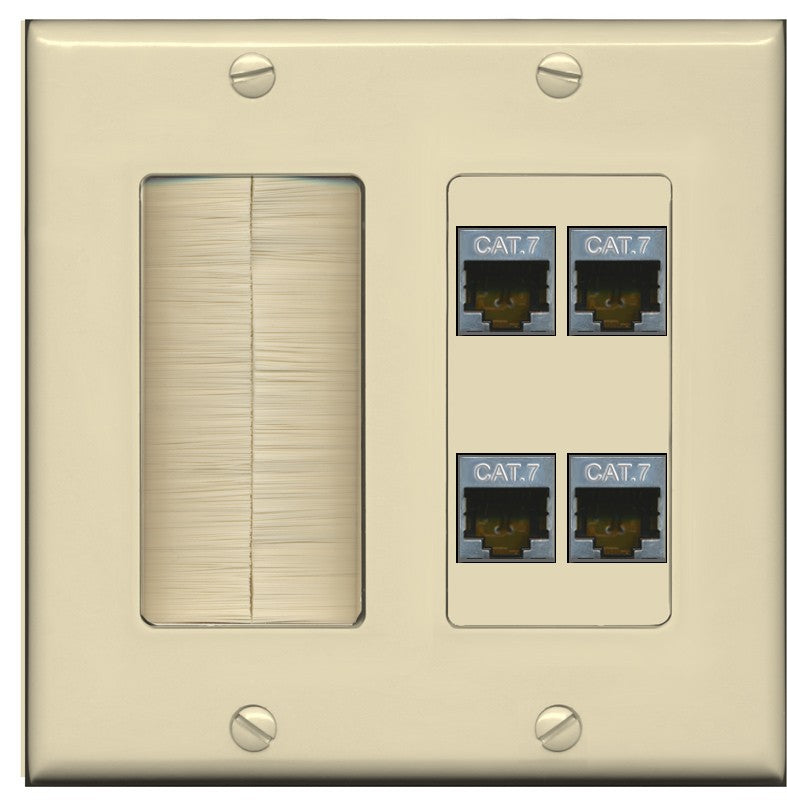 RiteAV 4 Port Cat7 Shielded Ethernet Wall Plate - Brush [Ivory/Ivory]