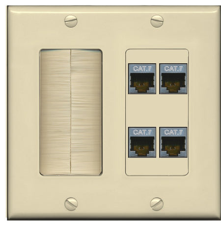 RiteAV 4 Port Cat7 Shielded Ethernet Wall Plate - Brush [Ivory/Ivory]