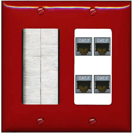 RiteAV 4 Port Cat7 Shielded Ethernet Wall Plate - Brush [Red/White]