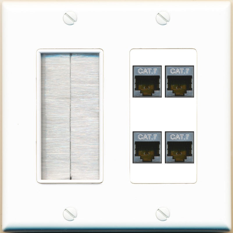RiteAV 4 Port Cat7 Shielded Ethernet Wall Plate - Brush [White]
