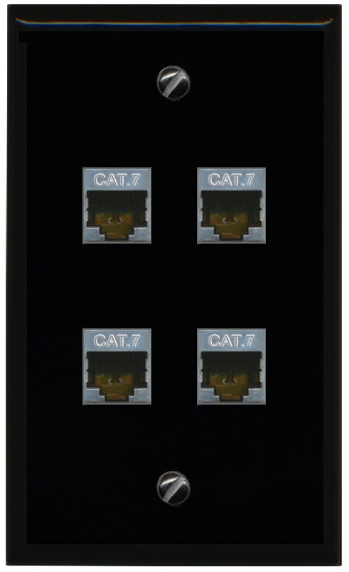 RiteAV 4 Port Cat7 Shielded Ethernet Wall Plate - Flat Style [Black/Black]