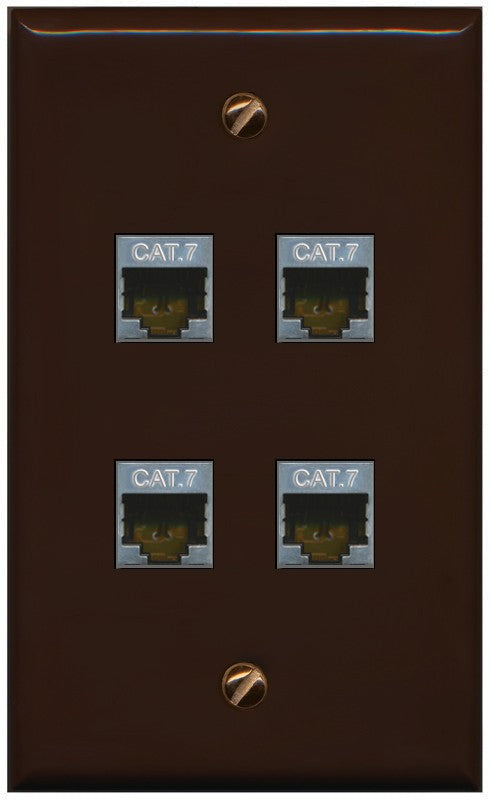 RiteAV 4 Port Cat7 Shielded Ethernet Wall Plate - Flat Style [Brown/Brown]