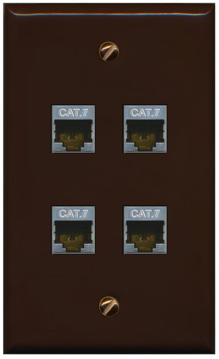 RiteAV 4 Port Cat7 Shielded Ethernet Wall Plate - Flat Style [Brown/Brown]