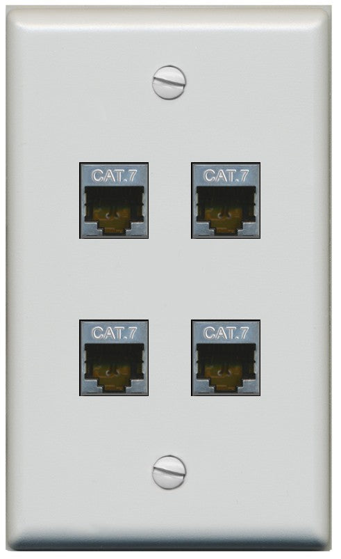 RiteAV 4 Port Cat7 Shielded Ethernet Wall Plate - Flat Style [Gray/Gray]