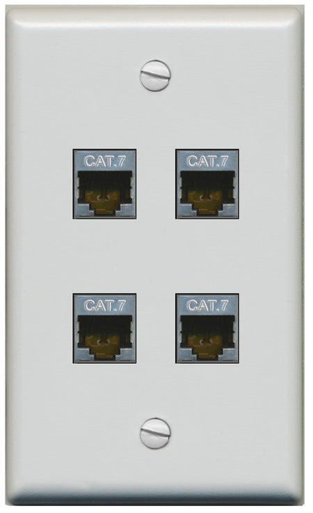 RiteAV 4 Port Cat7 Shielded Ethernet Wall Plate - Flat Style [Gray/Gray]