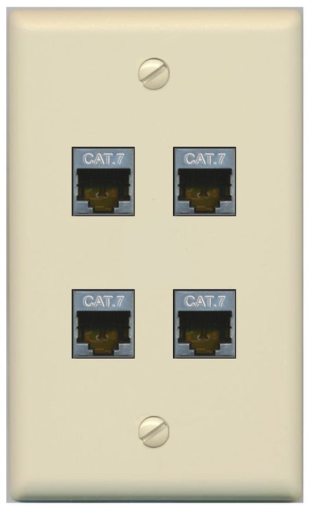 RiteAV 4 Port Cat7 Shielded Ethernet Wall Plate - Flat Style [Ivory/Ivory]