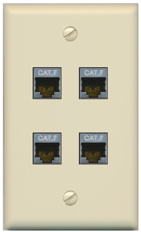 RiteAV 4 Port Cat7 Shielded Ethernet Wall Plate - Flat Style [Ivory/Ivory]