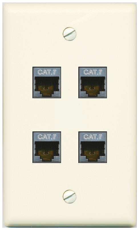 RiteAV 4 Port Cat7 Shielded Ethernet Wall Plate - Flat Style [Light-Almond]