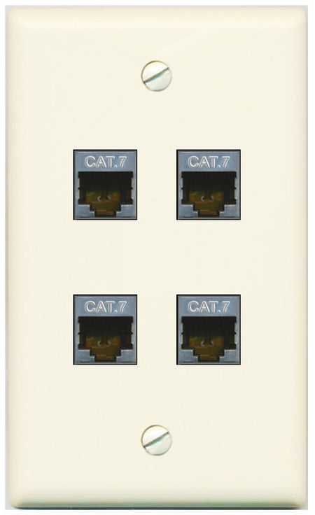 RiteAV 4 Port Cat7 Shielded Ethernet Wall Plate - Flat Style [Light-Almond]