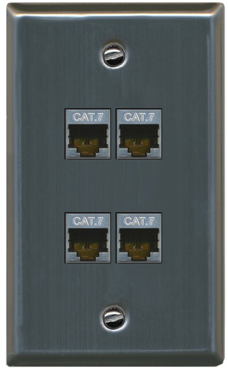 RiteAV 4 Port Cat7 Shielded Ethernet Wall Plate - Flat Style [Stainless Steel]