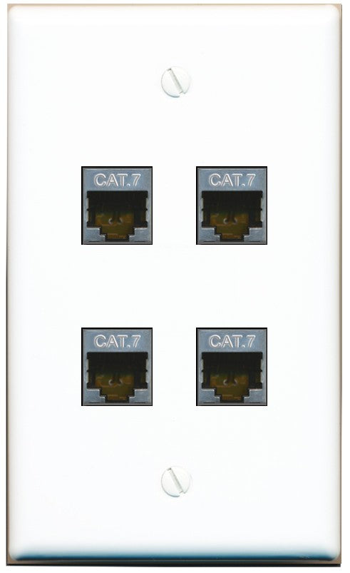 RiteAV 4 Port Cat7 Shielded Ethernet Wall Plate - Flat Style [White]