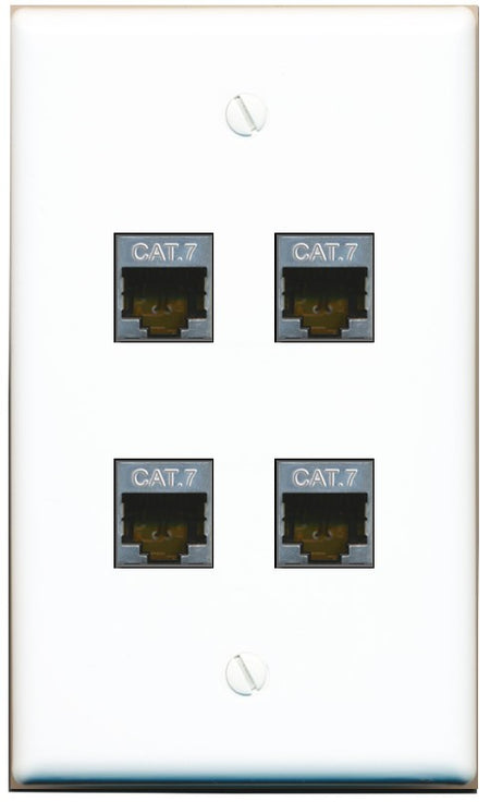 RiteAV 4 Port Cat7 Shielded Ethernet Wall Plate - Flat Style [White]