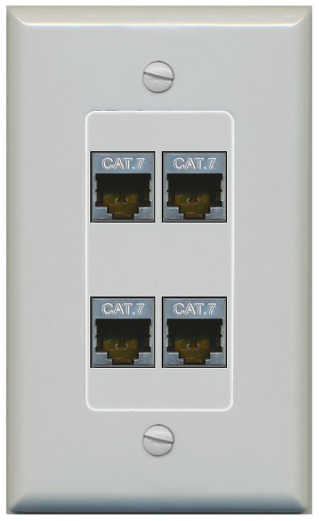 RiteAV 4 Port Cat7 Shielded Ethernet Wall Plate - 1 Gang Decorative [Gray/Gray]