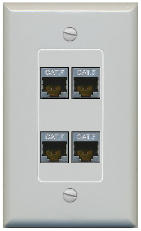 RiteAV 4 Port Cat7 Shielded Ethernet Wall Plate - 1 Gang Decorative [Gray/Gray]