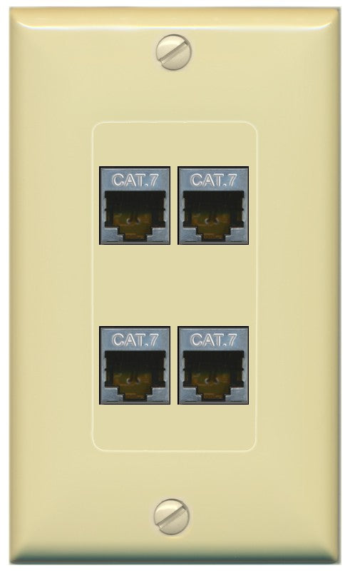 RiteAV 4 Port Cat7 Shielded Ethernet Wall Plate - 1 Gang Decorative [Ivory/Ivory]