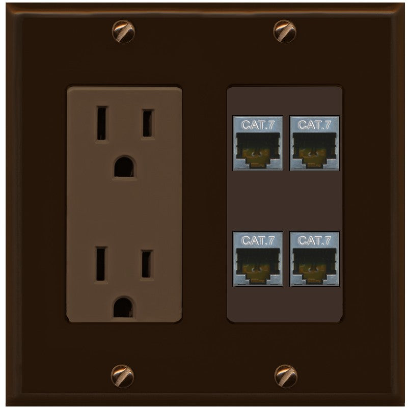 RiteAV 4 Port Cat7 Shielded Ethernet Wall Plate - Outlet [Brown/Brown]