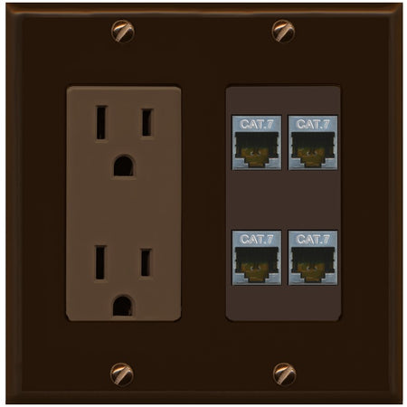 RiteAV 4 Port Cat7 Shielded Ethernet Wall Plate - Outlet [Brown/Brown]