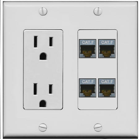 RiteAV 4 Port Cat7 Shielded Ethernet Wall Plate - Outlet [Gray/Gray]