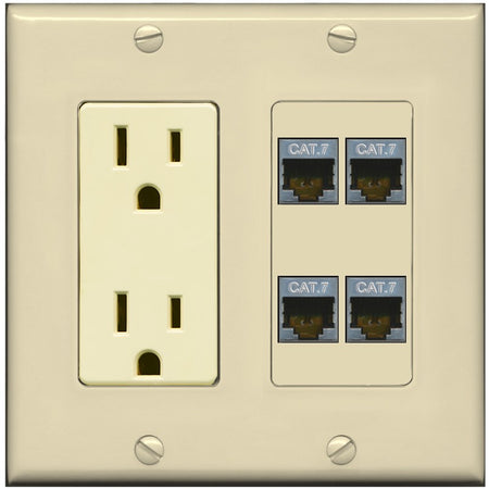RiteAV 4 Port Cat7 Shielded Ethernet Wall Plate - Outlet [Ivory/Ivory]